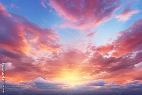 Beautiful sunset sky background with clouds,  Sky with clouds and sun © Neon