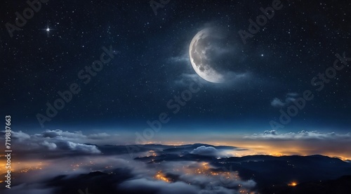 moon in the night with stars and cloud, moon view at the night, beautiful moon with stars