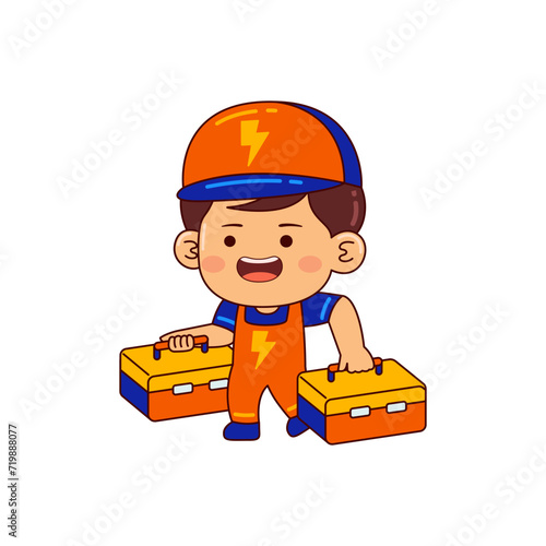 cute electrician boy cartoon character