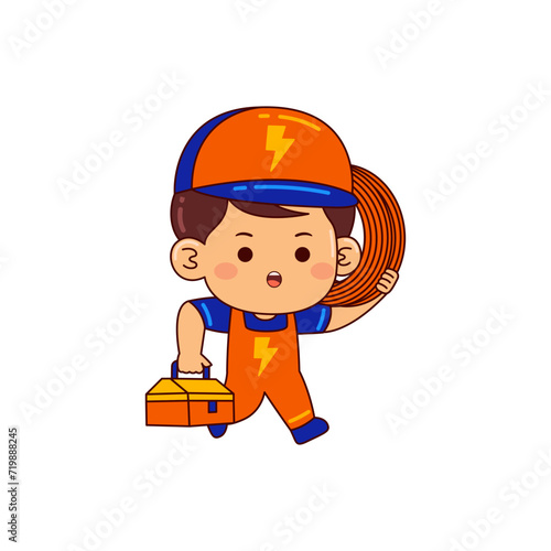 cute electrician boy cartoon character