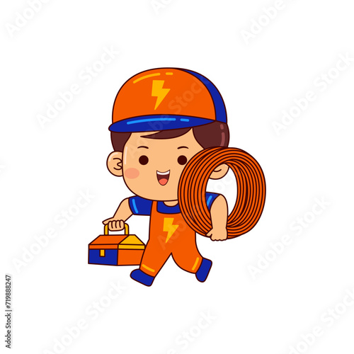 cute electrician boy cartoon character