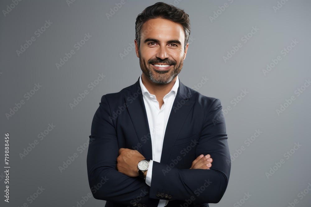 happy businessman with arms crossed standing happy businessman with arms crossed standing