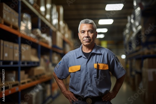 portrait of senior supervisor with uniform at warehouse, 