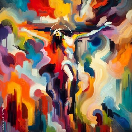 Jesus Christ on the cross. Colorful abstract background.   