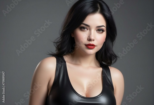 Portrait of a beautiful young woman with long black hair and makeup