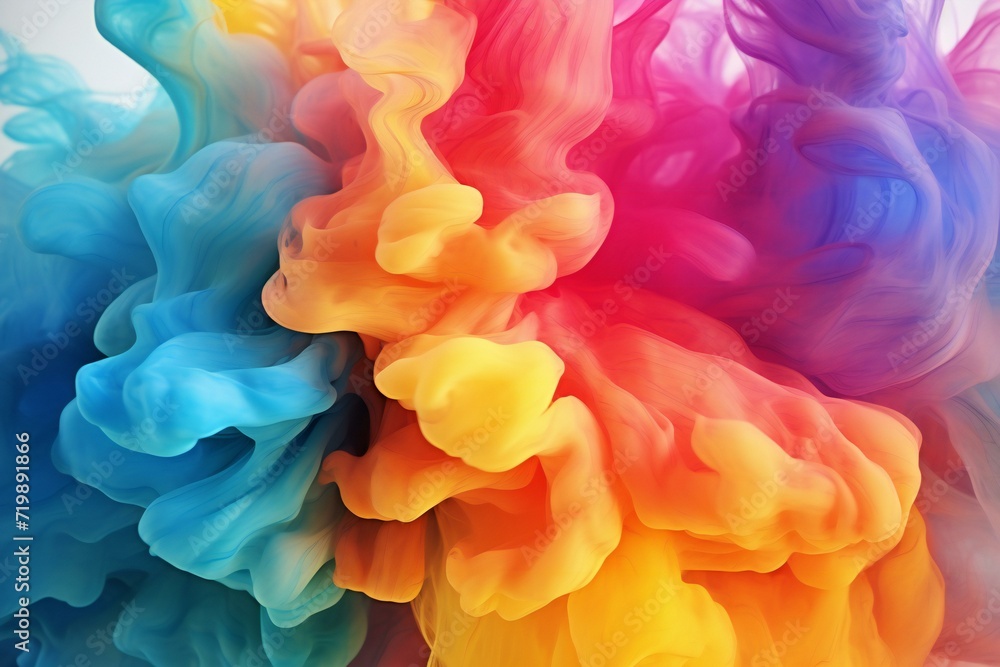 Abstract background of colored flowing liquid ink in water close-up