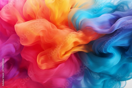 Abstract background of multicolored flowing liquid ink in water close up