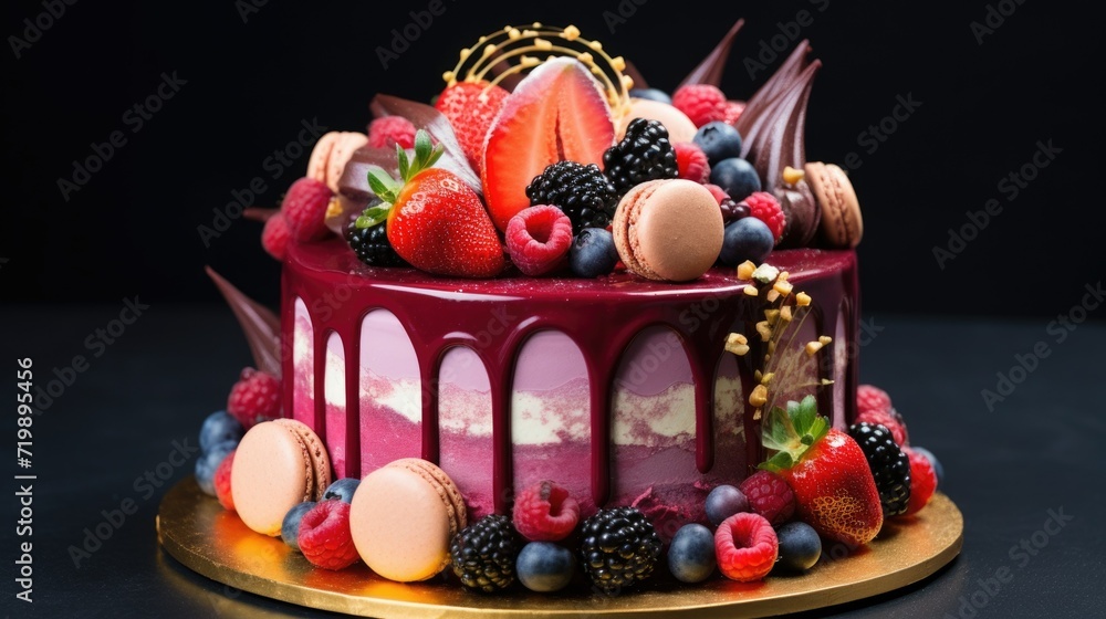 A beautiful cake decorated with fruits