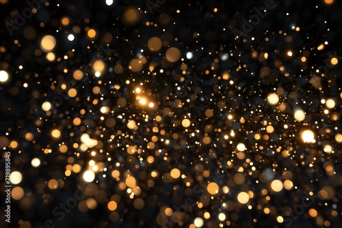 Abstract gold bokeh on black background, Christmas and New Year concept