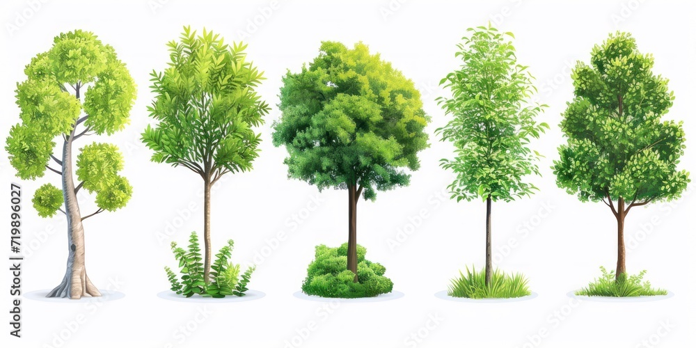 Obraz premium Trees collection set. Green plants with leaves, garden botanical vector