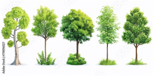 Trees collection set. Green plants with leaves  garden botanical vector