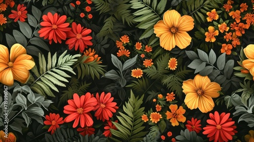 Vector pattern from stylized plants, herbs and flowers. A set of two patterns matching the color © sirisakboakaew