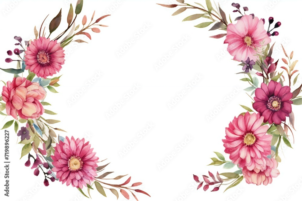 Watercolor floral wreath isolated on white background,  Hand painted illustration
