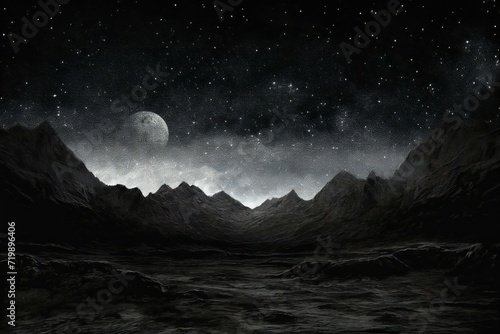 Mystical landscape with mountains and moon © Nam