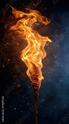 Fiery Illumination: A Captivating Image of a Burning Torch Fire Against a Dark Background