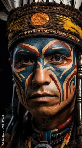 Native American man with painted face