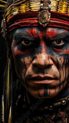 Native American man with painted face