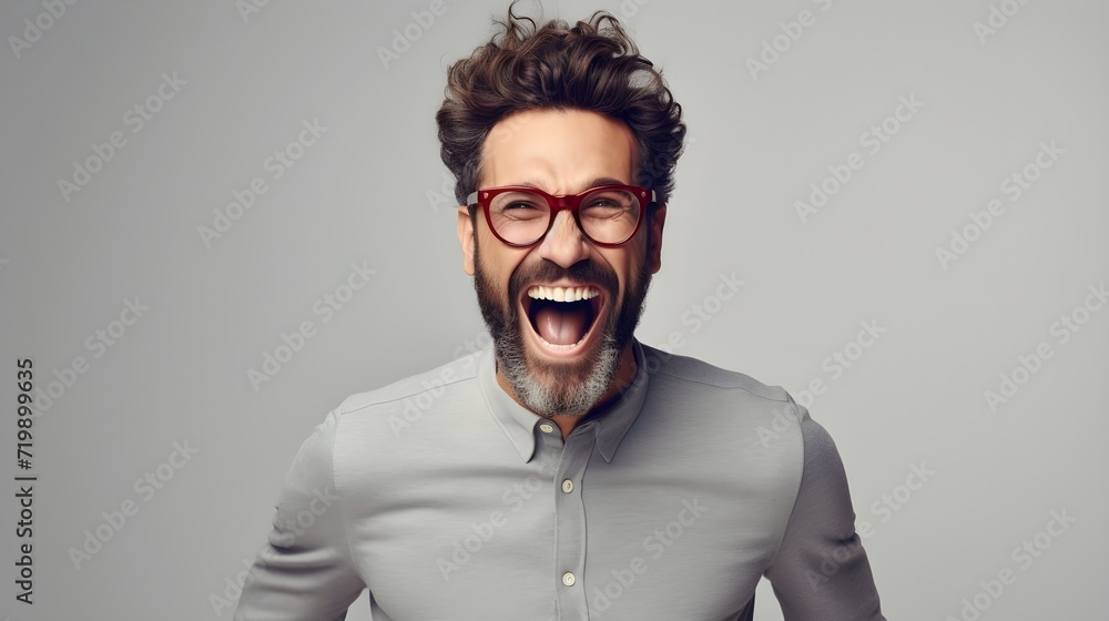 Obraz premium A person in casual dress, showing genuine joy and emotional celebration