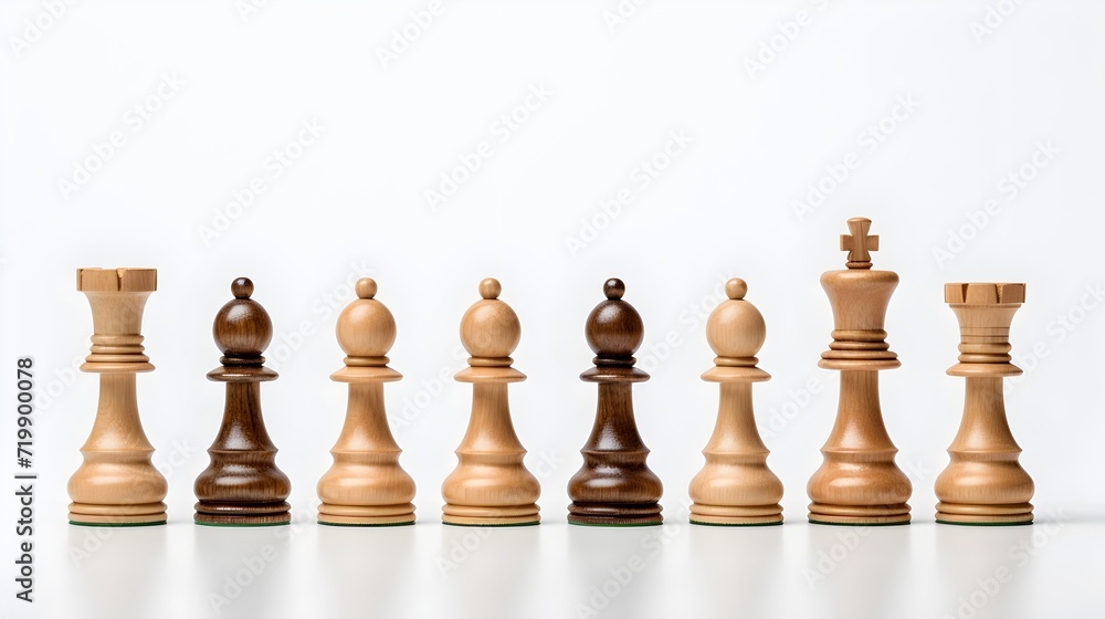A wooden chess set in a minimalist aesthetic, isolated on muted light grey. A wooden chess set in a minimalist aesthetic, isolated on muted light grey.