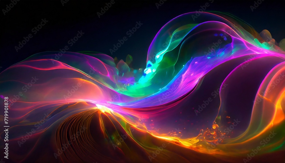 A colorful, abstract shape that resembles a wave, with soft movement and flow. Black background. Generative AI.
A colorful, abstract shape that resembles a wave, with soft movement and flow. Black background. Generative AI.