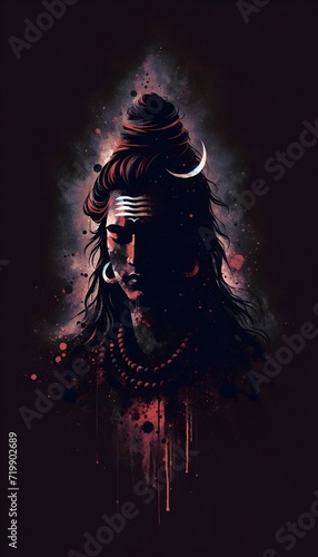 Illustration of lord shiva in a dark background.