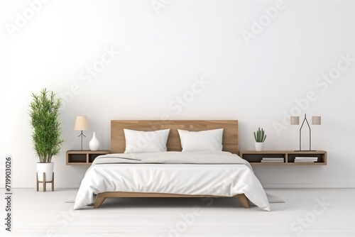 Minimalist Bedroom Interior  Presented on an Isolated White Background  Generative AI