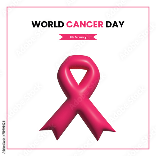 world cancer day social media post with 3d pink aids awareness ribbon on white background