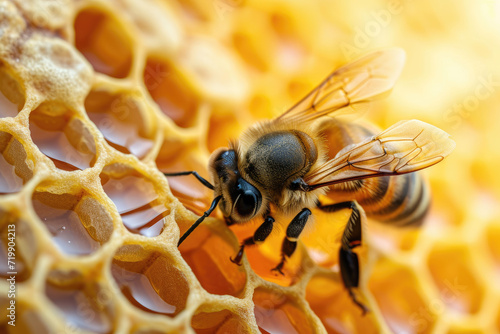 Bee on honeycomb and honey high quality with high detail © Cheetose
