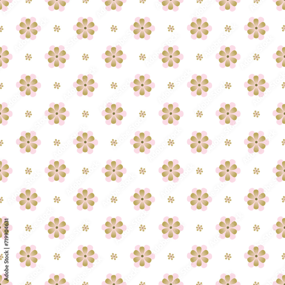 Seamless pattern with pink and gold flowers on a white background Seamless pattern with pink and gold flowers on a white background