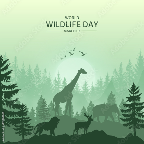 World Wildlife Day with the animal in forest. Creative vector illustration design. © Rohan Divetiya 