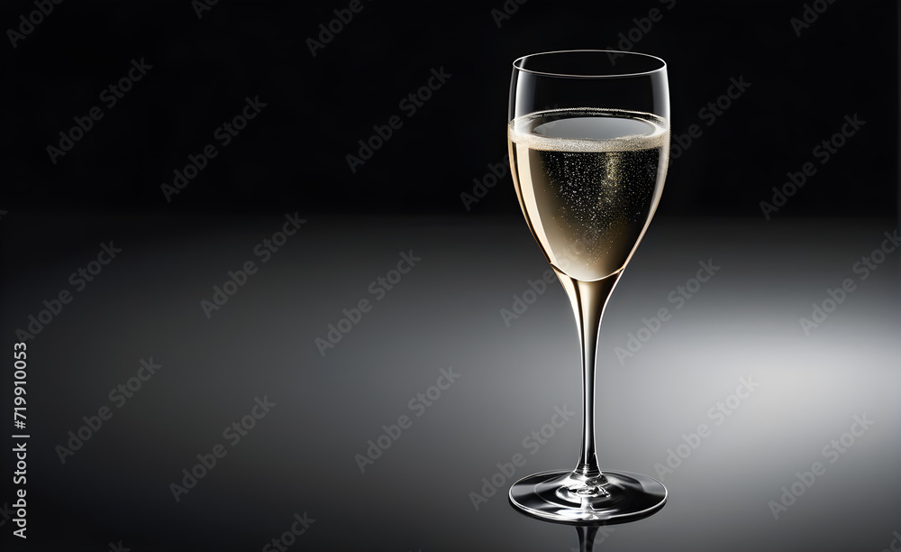 A champagne glass on a simple black background, Valentine's Day, Christmas. Generative AI A champagne glass on a simple black background, Valentine's Day, Christmas. Generative AI