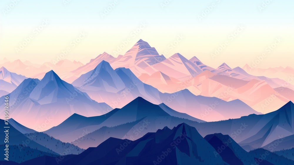 A serene mountain range with minimalist geometric peaks    - obrazy, fototapety, plakaty 