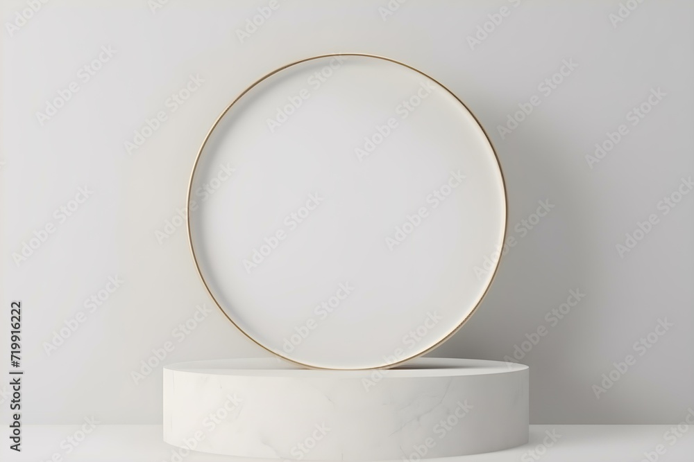 3d Geometric Forms. White Marble Podium With Circle. Fashion Show Stage,pedestal, Shopfront for Mock Up. Minimal Scene for Product Display. 3d Geometric Forms. White Marble Podium With Circle. Fashion Show Stage,pedestal, Shopfront for Mock Up. Minimal Scene for Product Display.