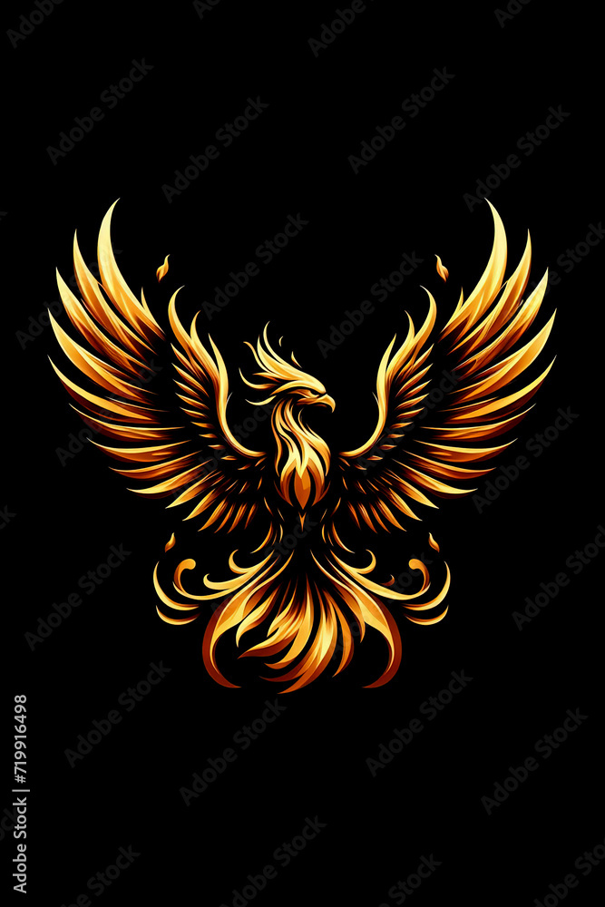 Burning bird phoenix rising form flames and fire, logo Burning bird phoenix rising form flames and fire, logo