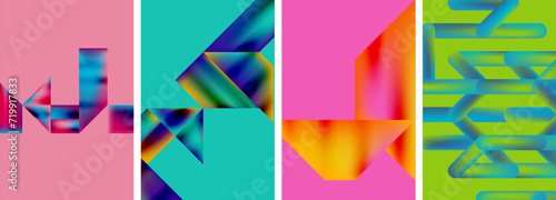 Set of colorful geometric posters - round shapes and circles with fluid color gradients. Abstract backgrounds for wallpaper, business card, cover, poster, banner, brochure, header, website