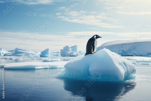 Penguin on ice floe Antarctic  penguin float on the ice floe in the Southern Ocean in Antarctica. Ai generated