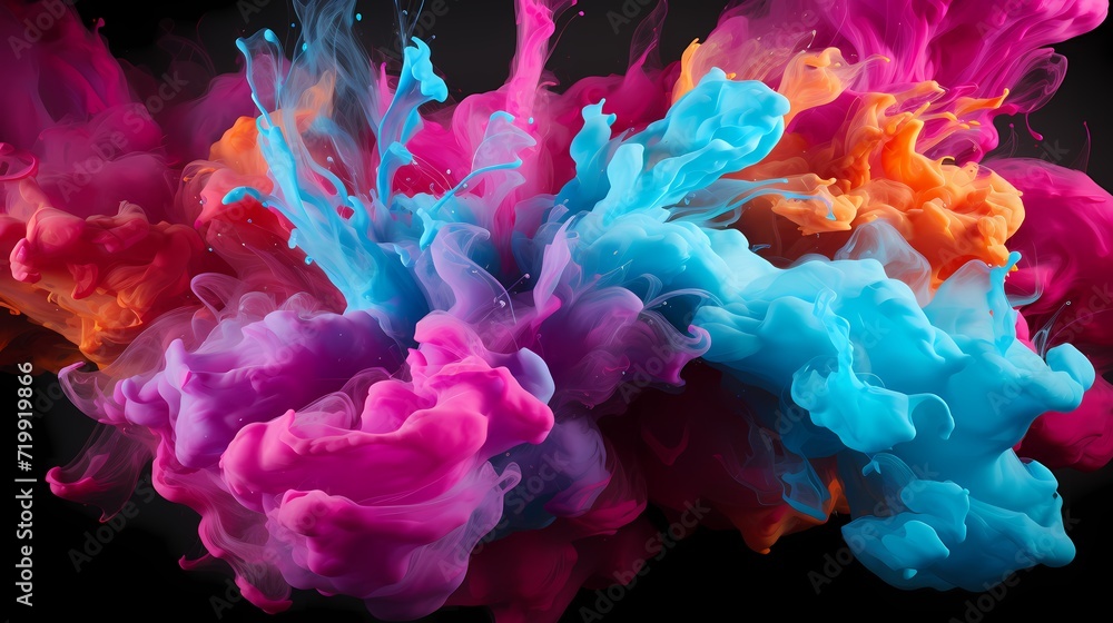 Fototapeta premium A captivating burst of vibrant magenta and cyan paint splatters