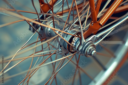 Close-up bicycle wheel from a unique angle  showcasing the spokes and patterns.
