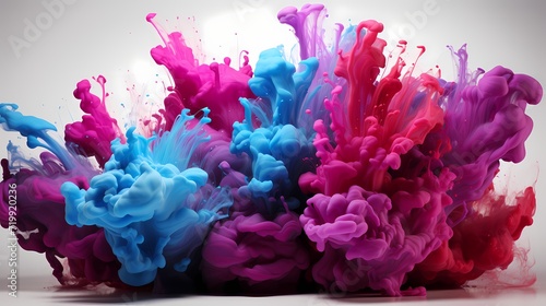 A captivating burst of vibrant magenta and cyan paint splatters