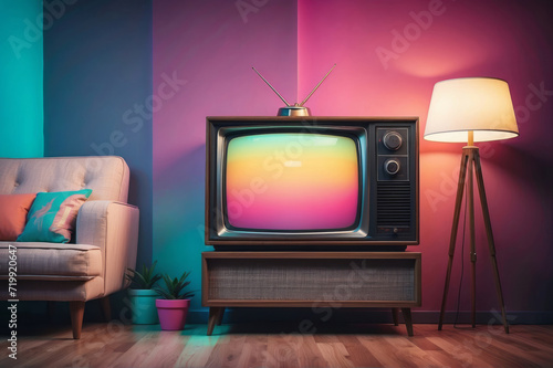 vintage old retro TV cinematic retro colors eighties and nineties style gradient wallpaper photo