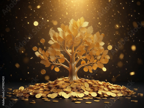 golden tree, create with gold coin, growing of accumulating wealth money investment overtime photo