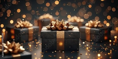 Golden gift box with shiny ribbon magic of Christmas unwrapped © Wuttichai