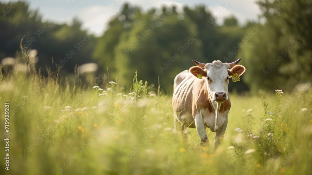 A cow in the wide grass