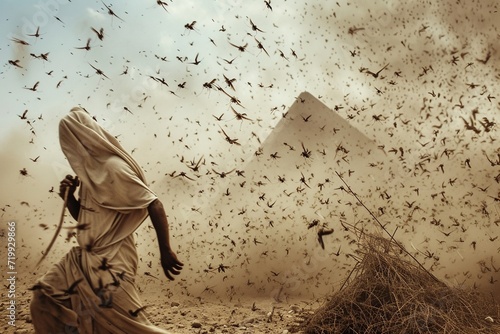 Plague of locusts in Egypt, Bible story. photo