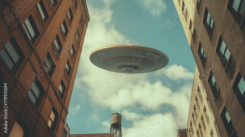 Unidentified Flying Object Hovering in the Sky. Generative AI.