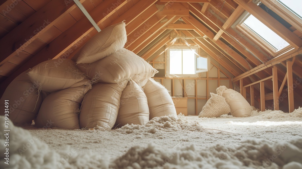 Interior of attic attic room with pillows on the carpet. Interior of attic attic room with pillows on the carpet.