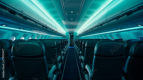 Seats and aisles on an airplane, empty