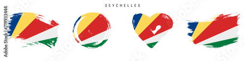 Seychelles hand drawn grunge style flag icon set. Free brush stroke flat vector illustration isolated on white