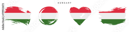 Hungary hand drawn grunge style flag icon set. Free brush stroke flat vector illustration isolated on white