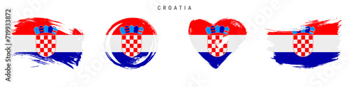 Croatia hand drawn grunge style flag icon set. Free brush stroke flat vector illustration isolated on white